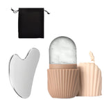 3-Piece Facial Cleansing Tool, Stainless Steel Heart-Shaped Scraping Tool, Ice Facial Roller, a Flannel Bag