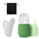 3-Piece Facial Cleansing Tool, Stainless Steel Heart-Shaped Scraping Tool, Ice Facial Roller, a Flannel Bag